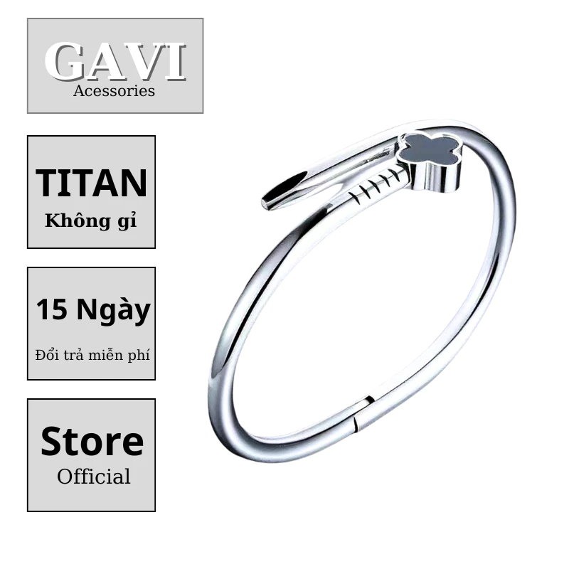 Vòng tay thép titan 18K cao cấp hình cỏ bốn lá không gỉ thiết kế thời trang Gavi style Hàn Quốc - Vòng Tay Mala Screw