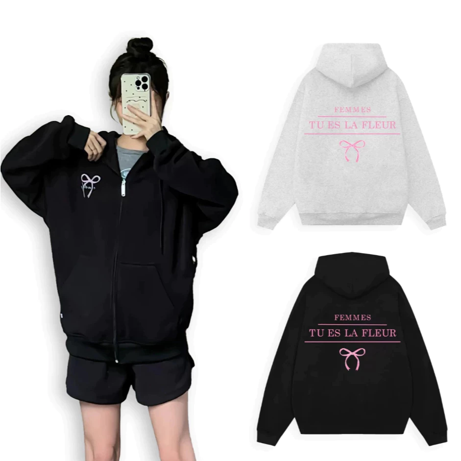Áo Hoodie Zip Nỉ Bông Hình IN FEMMES TU ES LA FLEUR (CÓ TÚI TRONG), Áo Khoác Form Chuẩn Ulzzang Hàn Quốc