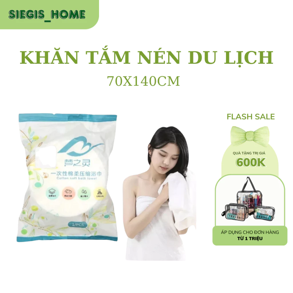 Khăn Tắm Nén Du Lịch Bằng Cotton Dùng Một Lần 70x140cm Tự Nhiên Thấm Nước Tốt ( Hàng Nhập Khẩu )