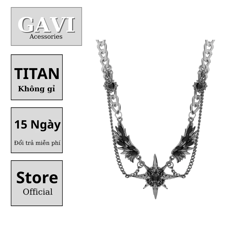 Dây chuyền hai lớp lục giác đôi cánh nam bằng thép titan cao cấp không phai màu phụ kiện Gavi - Vòng Cổ Black Wing