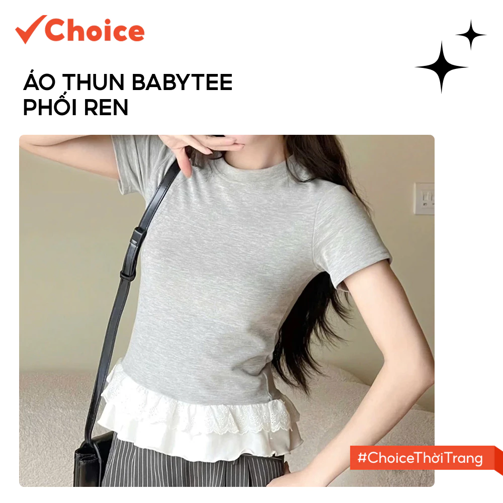 Áo Thun Babytee Choice FA1-2711-9 Phối Ren Gấu, Cổ Tròn, Form Vừa, Mùa Hè Thoáng Mát