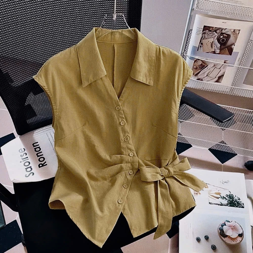 áo sơ mi nơ eo, tay ngắn, phù hợp mặc đi làm đi chơi, thoáng mát dễ phối đồ N1
