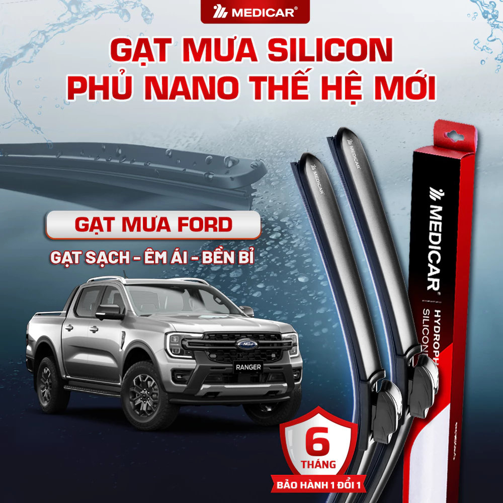 CẶP GẠT MƯA Ô TÔ xe FORD - Gạt mưa ô tô Silicon phủ nano chống nước Medicar
