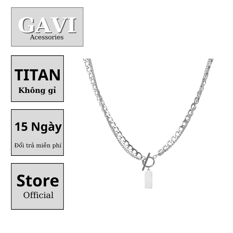 Dây chuyền hip-hop hai lớp bằng thép titan cao cấp không phai màu cho nam, khóa OT thiết kế Gavi - Vòng Cổ Double Lock