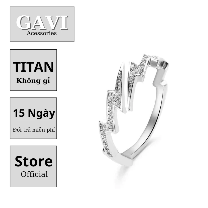 Nhẫn bạc nam nữ titan không gỉ thiết kế đính đá Linghtning phong cách Gavi thời trang hàn quốc - Nhẫn Lightning