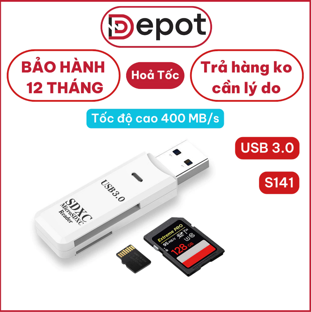 Đầu đọc thẻ USB 3.0 Type C 3.0 tốc độ cao truyền tải lên đến 400 MB/s. Đầu đọc thẻ SD TF Micro SD cho máy tính, Laptop.