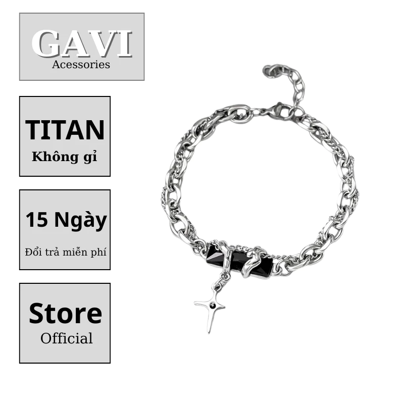 Vòng tay nam nữ bạc titan cao cấp thiết kế dây xích đá lava blue mặt dây ánh sao thời trang không phai - Vòng Tay Astral