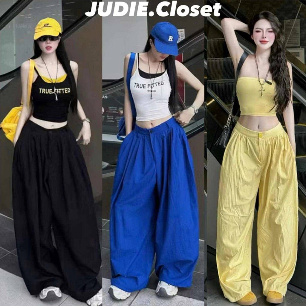 BY JUDIE - Quần Gió Khoá Cạp XẾP LY Dáng Bom Thụng Rộng Chất Gió Cao Cấp Đẹp (ảnh thật)