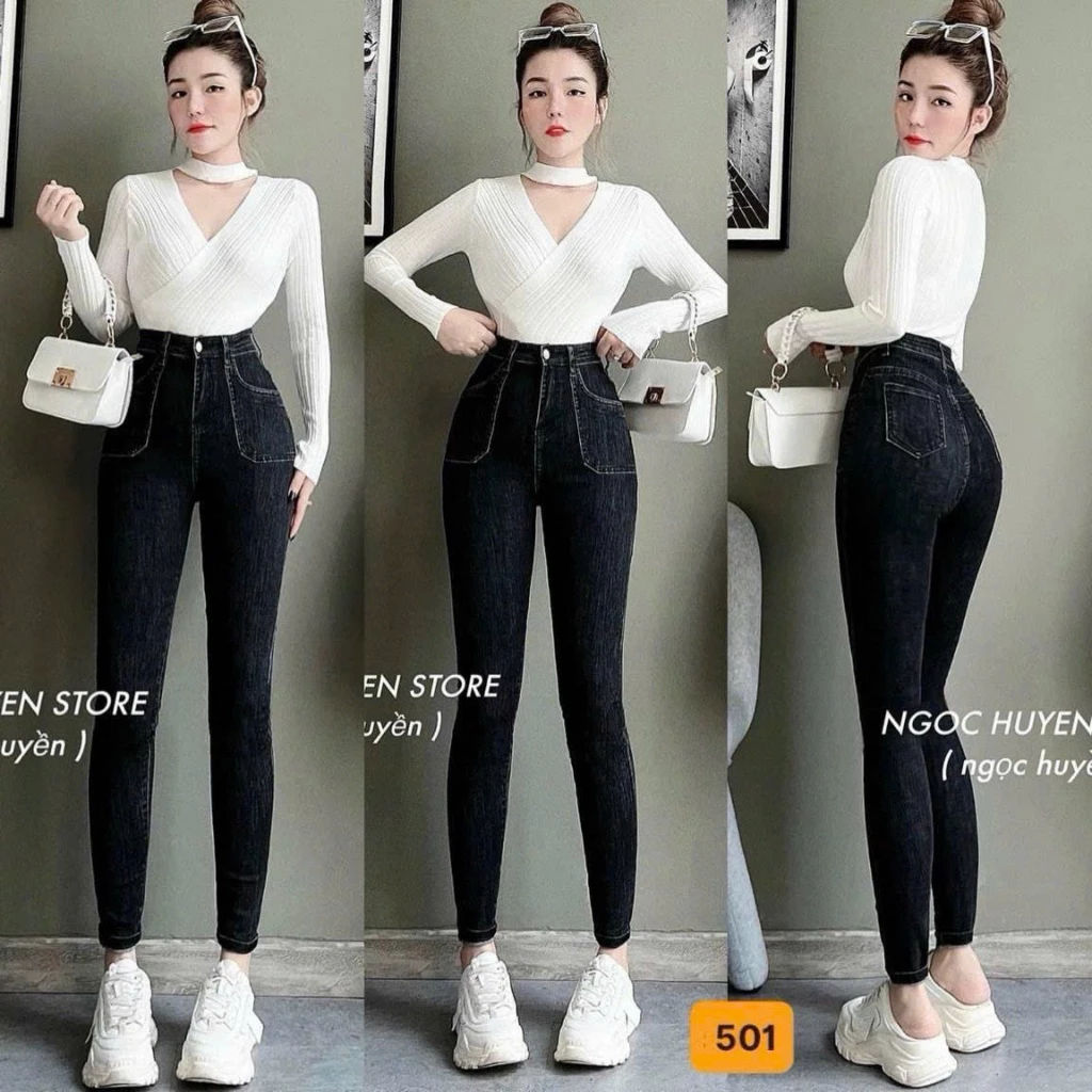 Quần Jean nữ trơn co giãn (nhiều mẫu) ôm dáng siêu xinh, Quần bò nữ cạp cao thời trang Lady Fashion - MQ508