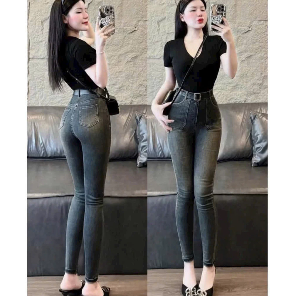 Quần Jean Nữ lưng cao co giãn phối 2 nút tôn dáng đẹp mê ly, Quần bò nữ cạp cao mẫu mới thời trang Lady Fashion - MQ609