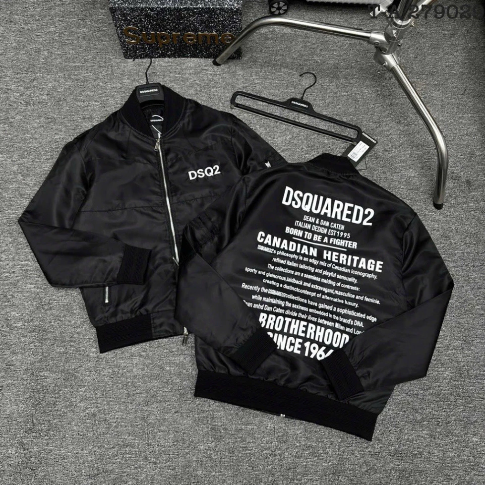Áo Khoác Gió Bomber Nam Nữ DSQ2 Chữ Nhỏ, Phối Khoá Zip Bạc Thời Thượng - Áo gió dsq 2 lớp hot 2025
