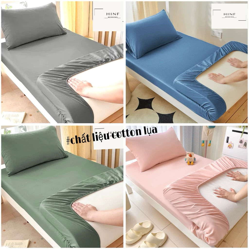 Ga trải giường kí túc xá , giường đơn chất cotton lụa bo chun mềm , mịn , mát cho đệm cao 5-10cm