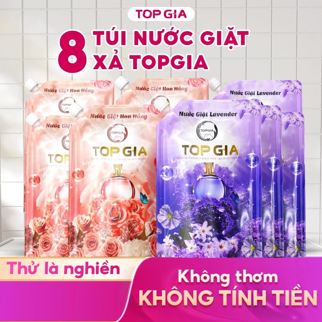 Nước giặt xả TOPGIA hương lavender, hoa hồng dịu nhẹ tẩy sạch vết bẩn lưu hương 72H