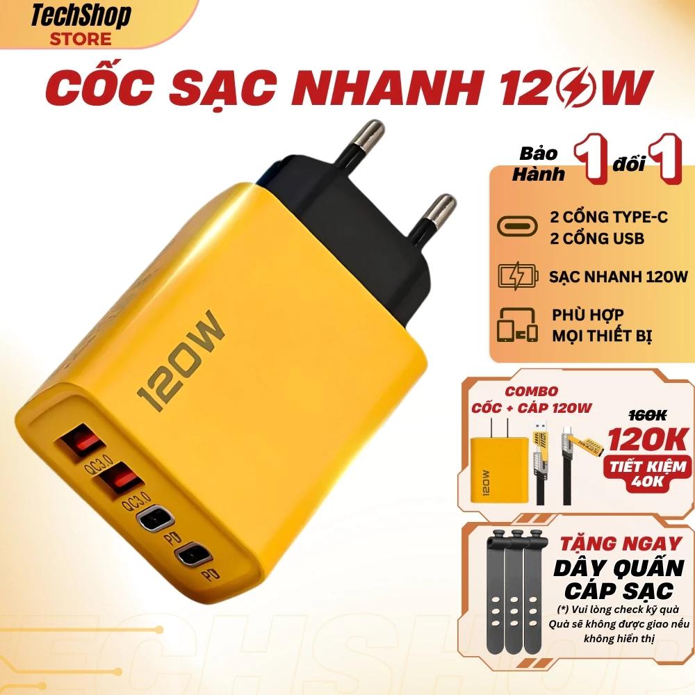 Củ Sạc Nhanh 120W Hỗ Trợ PD/Type-C, Sạc Nhanh, Ổn Định, Bảo Vệ Thiết Bị Quá Tải, Bền Bỉ,Tương Thích Mọi Dòng Điện Thoại