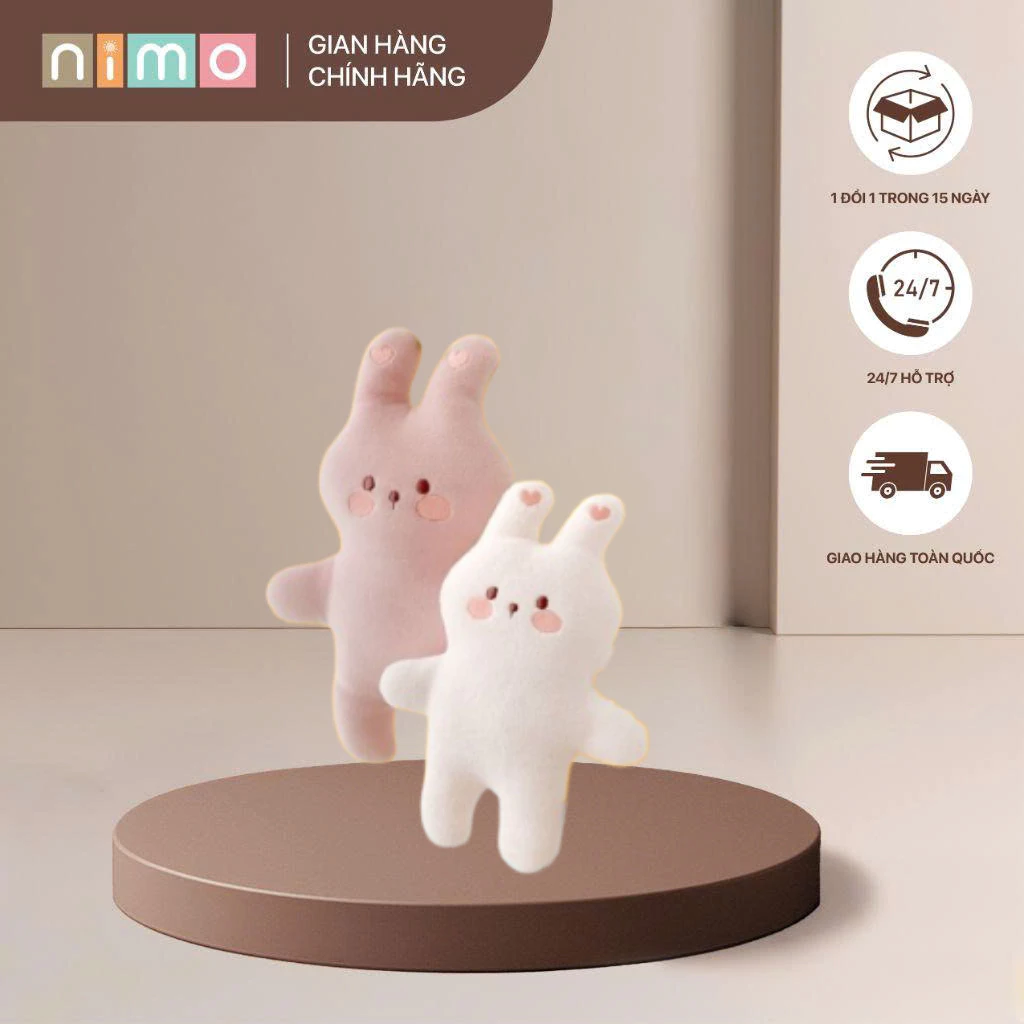 Thỏ bông má hồng lông nhung Hàn Quốc Cho bé ôm ngủ Chất liệu thân thiện, an toàn - Nimo