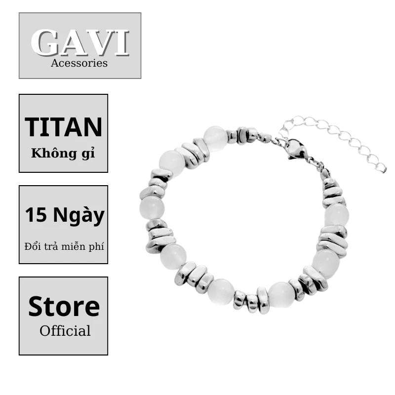 Vòng tay nam nữ mạ bạc phối đá unisex vòng tay thiết kế Gavi tự điều chỉnh kích thước dễ dàng sử dụng - Vòng Tay Opal