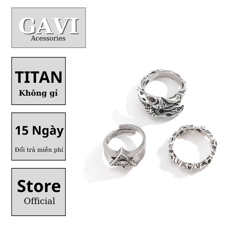 Nhẫn nam bộ set nhẫn hợp kim titan thiết kế thời trang cá tính phong cách Gavi dễ phối đồ - Nhẫn SET Tổng Hợp