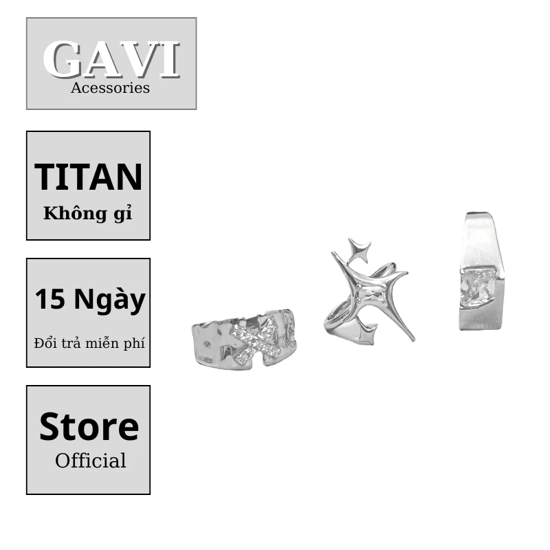 Nhẫn bạc nam nữ chất liệu titan cap cấp thiết kế bộ 3 nhẫn star đính đá thời trang Gavi hàn quốc - Nhẫn Tổng Hợp
