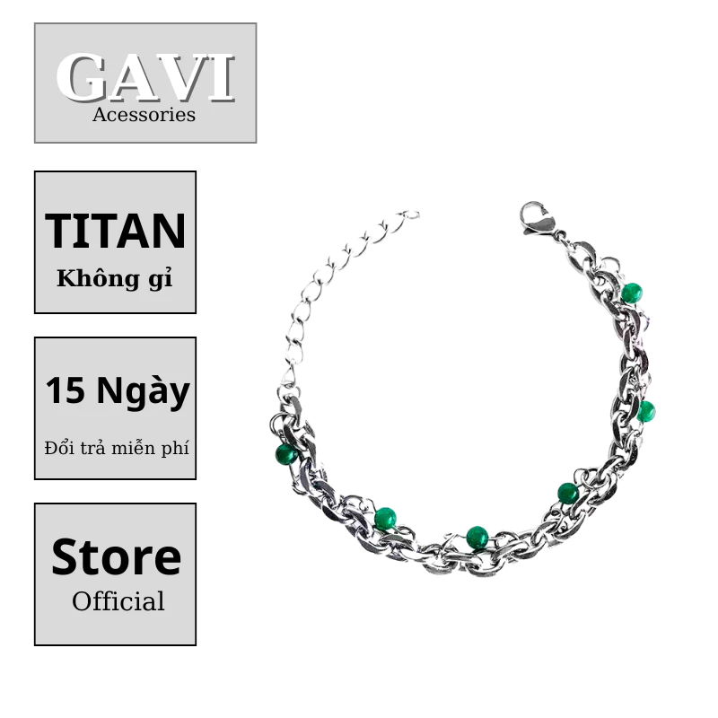 Vòng tay nam nữ titan không gỉ thiết kế phong cách trung hoa thời trang Gavi hip hop - Vòng Tay Green Bead