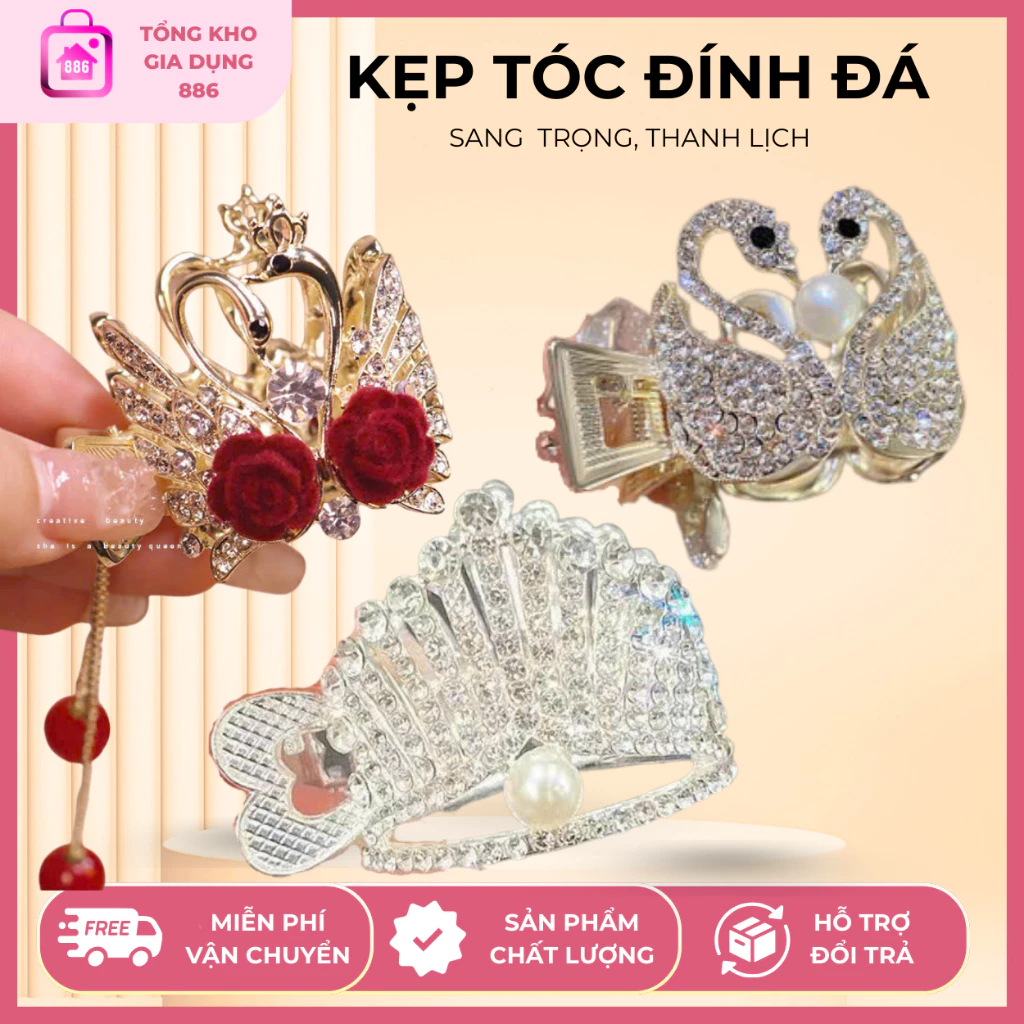 Kẹp Tóc Hình Thiên Nga Đính Đá Cho Nữ, Thanh Lịch, Sang Trọng, Phụ Kiện Cho Tóc