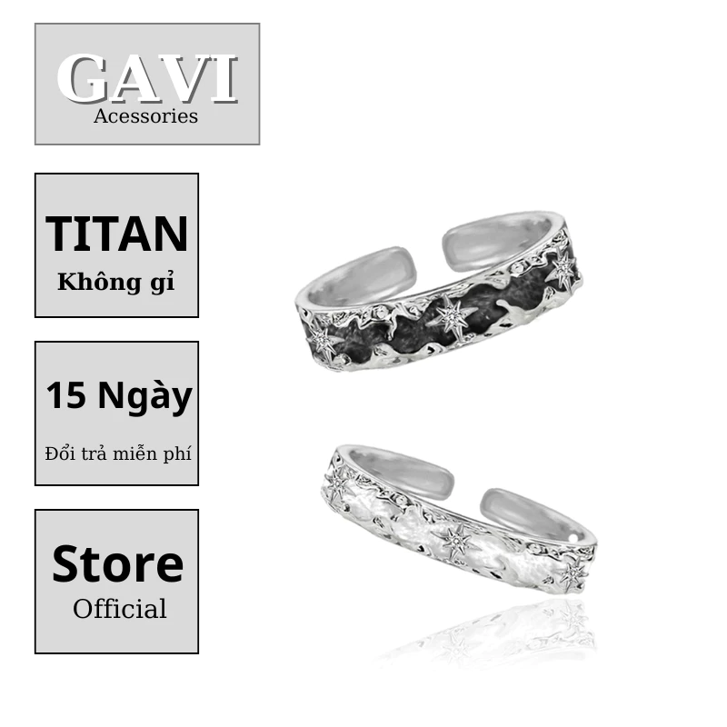 Nhẫn nam nữ titan không han gỉ thiết kế hở hình ánh sao đính đá bạc kiểu dáng cá tính thời trang Gavi - Nhẫn Peri Bạc