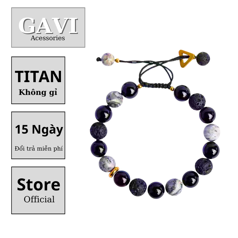 Vòng tay nam nữ chuỗi hạt dây tự điều chỉnh kích thước thời trang basic thiết kế Gavi dễ phối đồ - Vòng Tay Obsidian