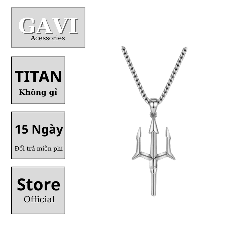 Vòng cổ ba cây đinh ba titan không gỉ thiết kế Gavi Neptune Poseidon thời trang unisex nam và nữ