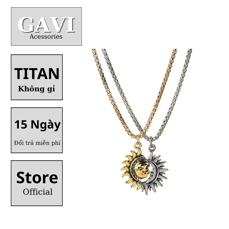 Dây chuyền nam nữ thép titan thiết kế cặp đôi mặt trời mặt trăng thời trang Gavi đơn giản cá tính - Vòng Cổ Đôi SM