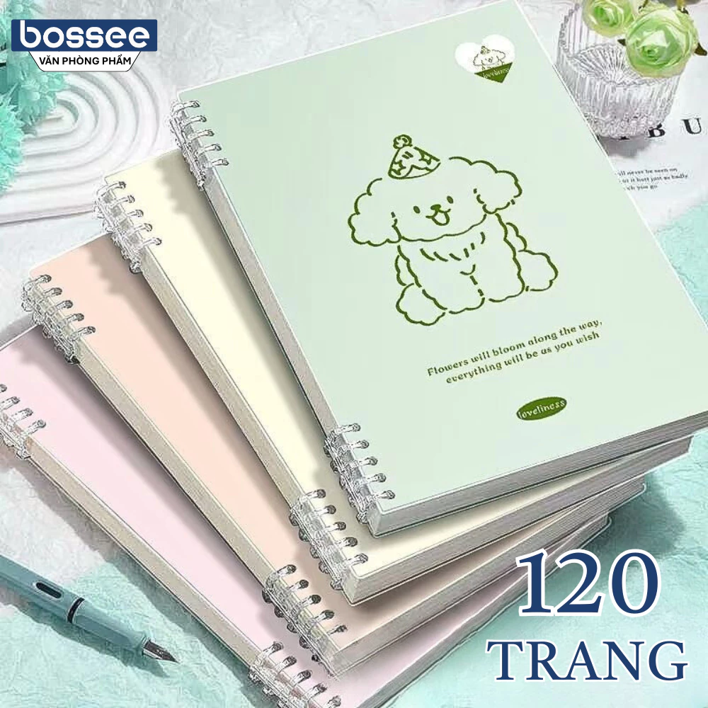 Sổ Còng Cún Con Pastel A5 B5 120 Trang Kẻ Ngang, Kẻ Caro - Giấy Dày Dặn, Chống Lóa Bullet Journal