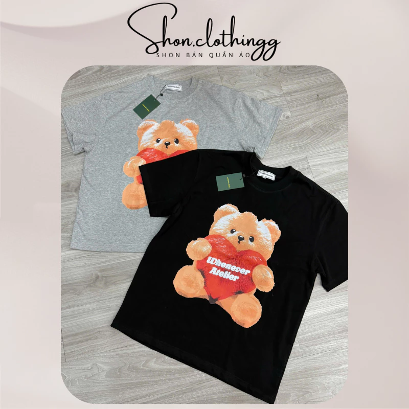 Áo Thun Whenever Atelier In Hình Gấu Thêu Lưng Cotton 2 Chiều Dày Dặn Thoáng Mát Full Tem Tag Mạc