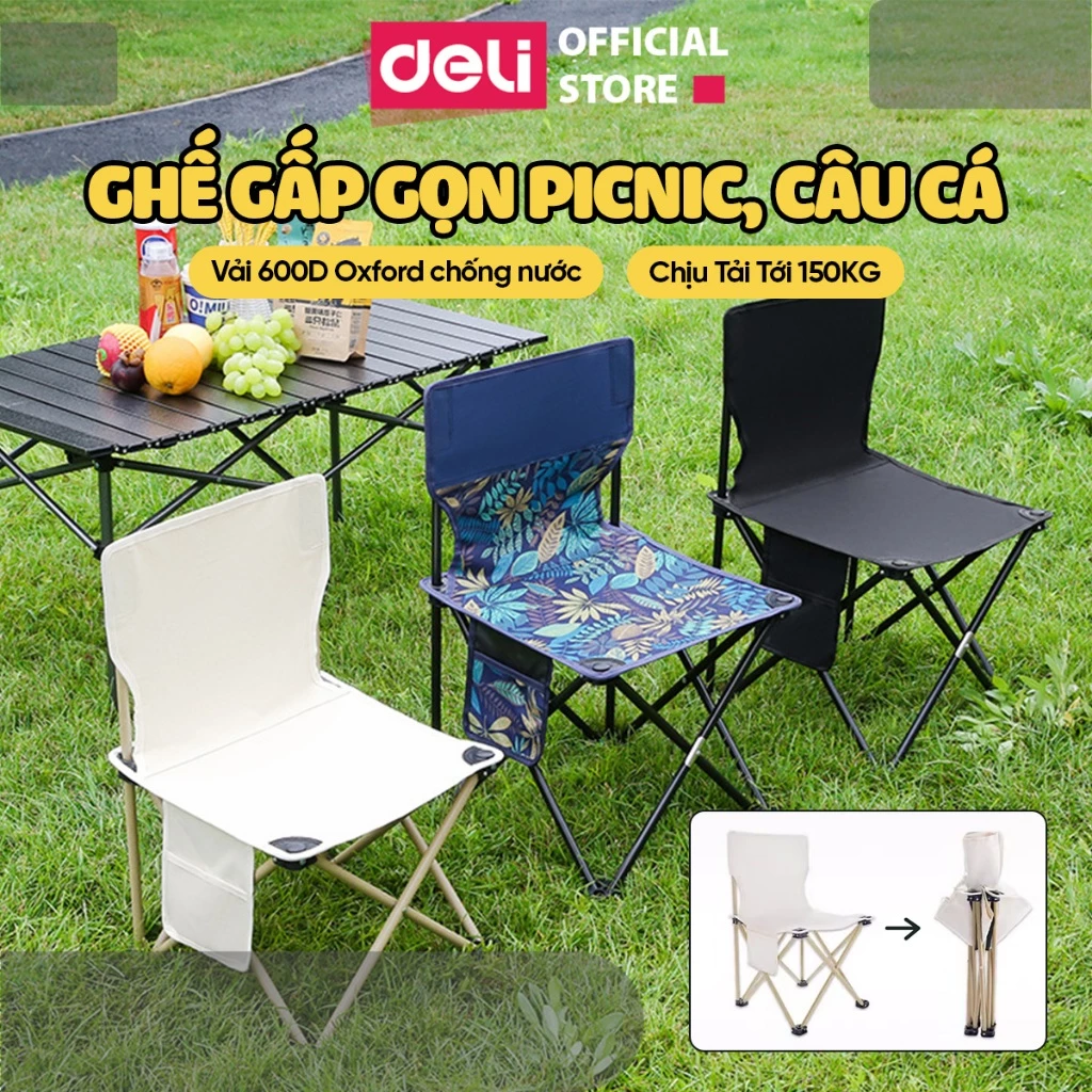 Ghế Camping Dã Ngoại Gấp Gọn Deli Ghế Câu Cá Dễ Mang Đi Du Lịch, Cắm Trại Ngoài Trời Chịu Tải 150kg Gọn Nhẹ Tiện Dụng