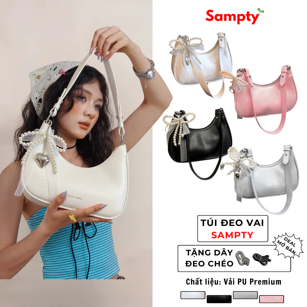 [TẶNG DÂY ĐEO CHÉO] Túi Đeo Vai  Dáng Bầu Charm Ren Nơ Phong Cách Hàn Quốc Nhiều Màu Sắc