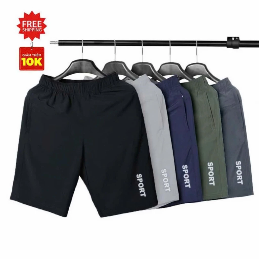 Combo 5 quần Short Nam In chữ Sport giá rẻ, vải gió trơn, mỏng thoáng mát, túi có khóa kéo, co giãn tốt, màu trẻ trung.