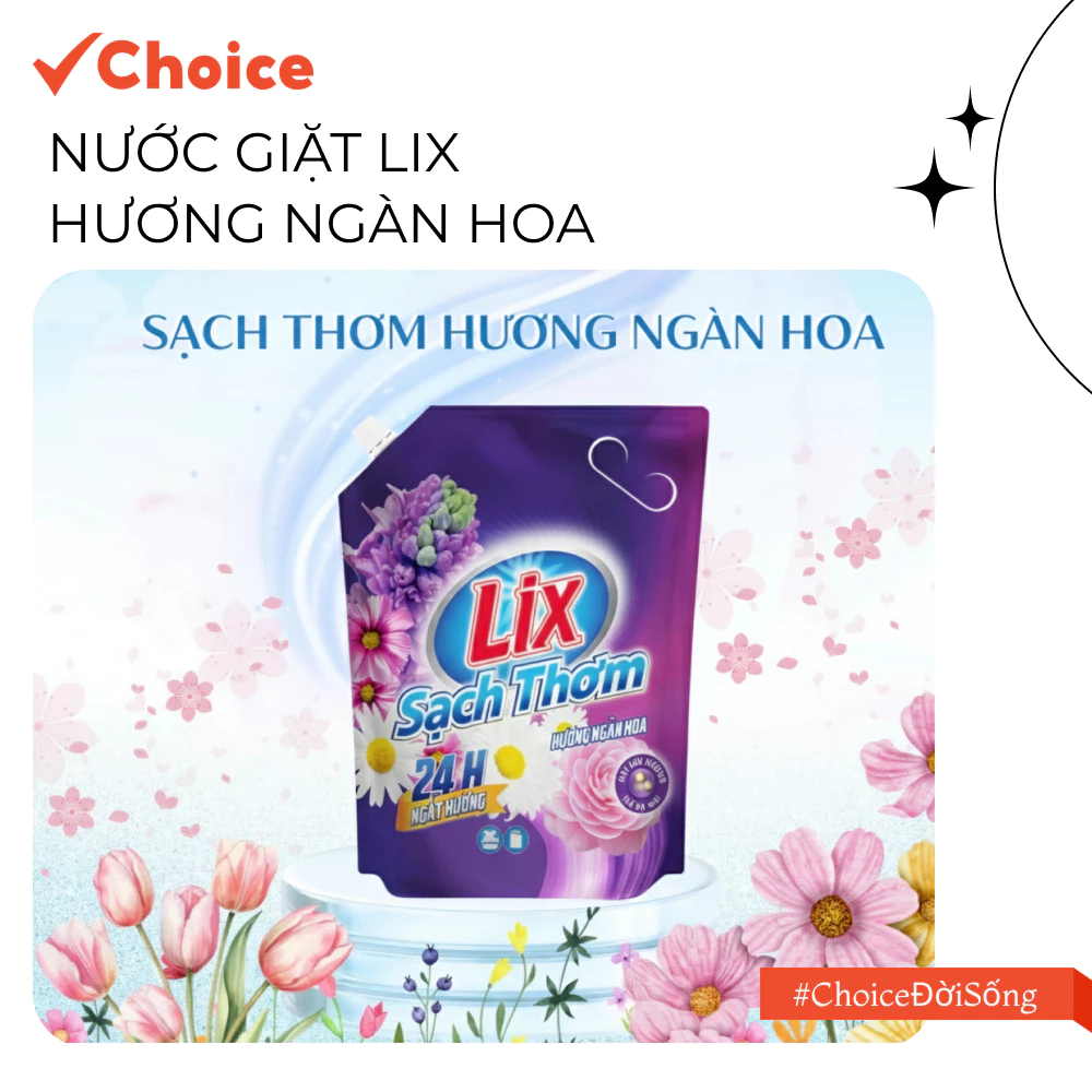 [Choice] Nước Giặt Lix N7402 Sạch Thơm Hương Ngàn Hoa 2,6kg/T04 (Túi Có Vòi)