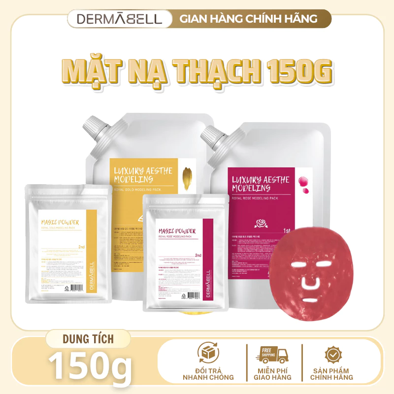 Mặt Nạ Thạch Dẻo Hoa Hồng - Vàng DERMABELL Royal ROSE/GOLD Modelling Mask Cấp Ẩm, Đều Màu Da 150g
