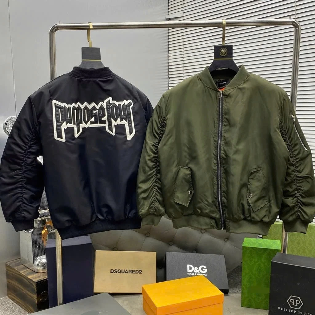 Áo khoác bomber gió nam nữ họa tiết đen thêu chữ da Purpose Tour lưng phối túi khoá tay trần bông 3 lớp quynhpham QC ==
