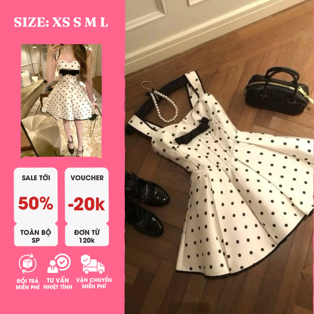 ĐẦM CHẤM BI XẾP LI XOÈ BỒNG – NỮ TÍNH, TRẺ TRUNG, VINTAGE NGỌT NGÀO (CÓ SIZE S–M–L)