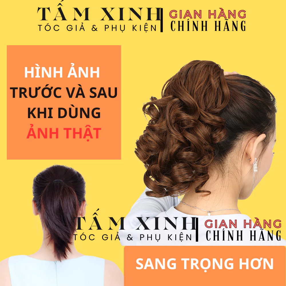 Đuôi tóc giả nữ đẹp xoăn lọn cao cấp dáng kẹp ngoạm - ĐUÔI XOĂN LỌN 25CM - 35CM - 45CM