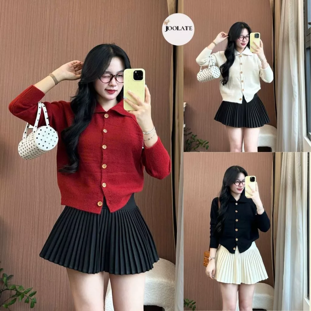 Áo Khoác Len Cardigan Nữ Dệt Kim Cổ Bẻ Cài Cúc Trước – Phong Cách Hàn Quốc Joolate 556 P11