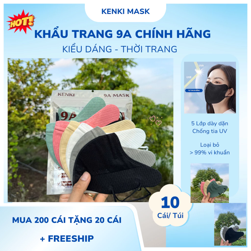 [Combo 200 Cái] Khẩu Trang 9A Chính hãng 5 lớp kháng khuẩn che nắng,Chống tia UV ( Người Lớn)