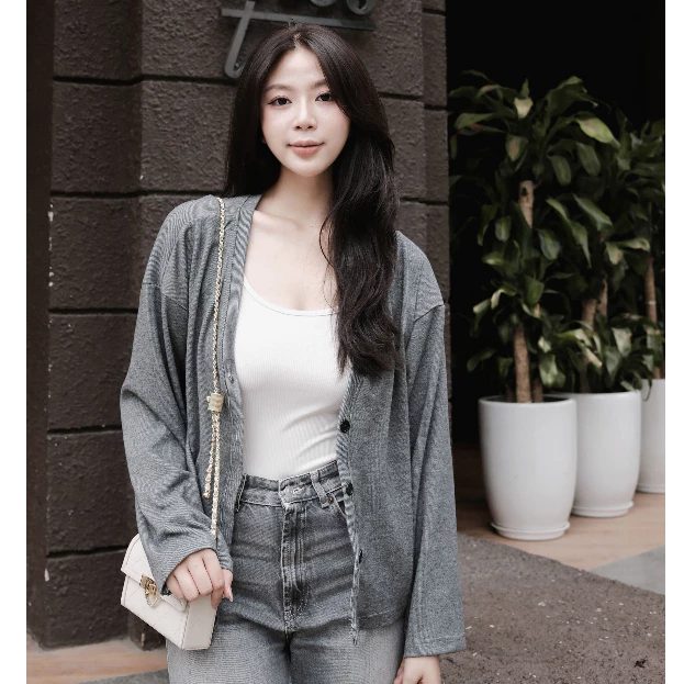 Áo khoác Cardigan dài tay nữ cổ chữ V phối cúc phong cách mùa thu Kimee - KA665