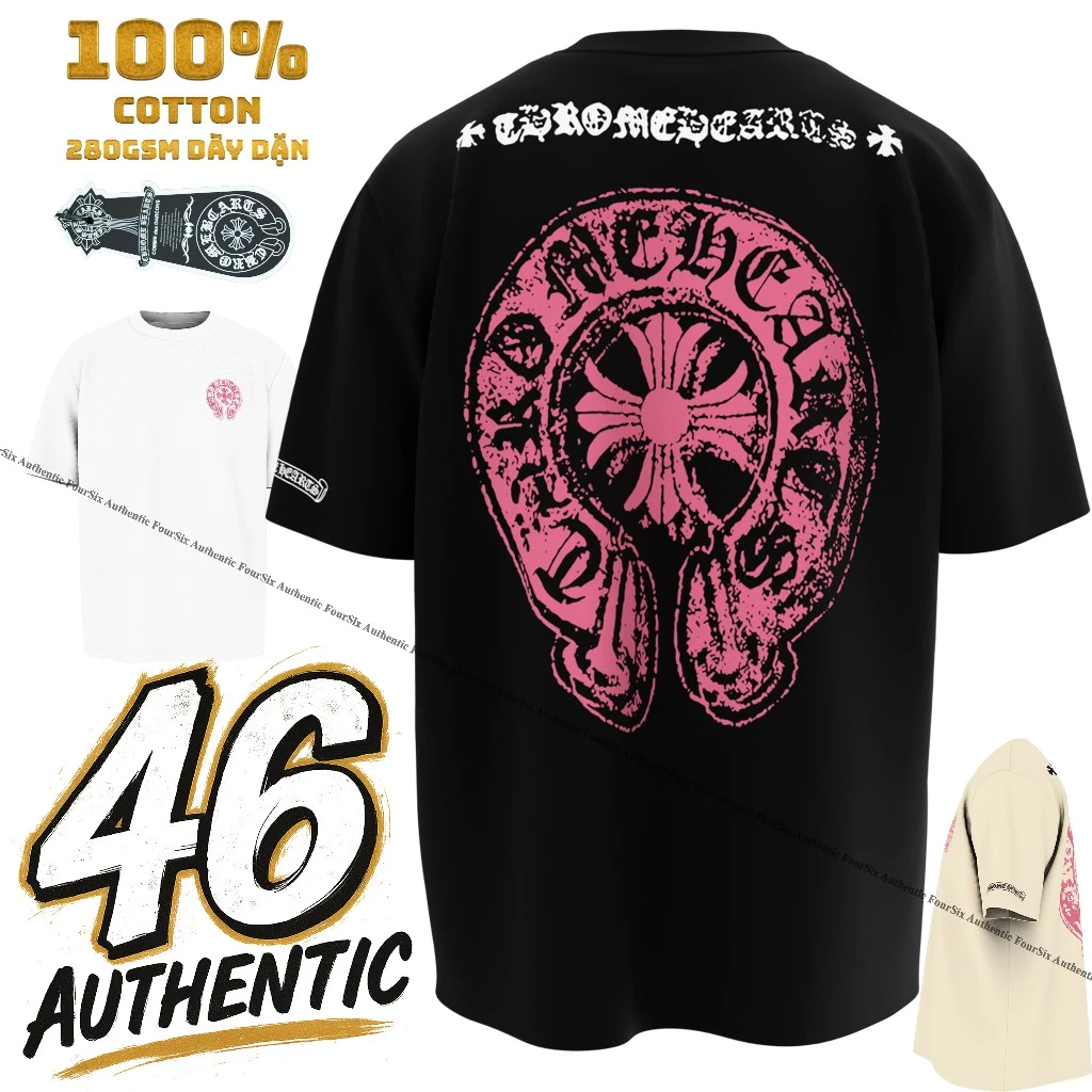 [Cao Cấp] Áo Thun Chrome Hearts Horseshoe Pink | 100% Cotton | 280GSM | Oversize | FourSix. Hàng QC -2026 -authentic