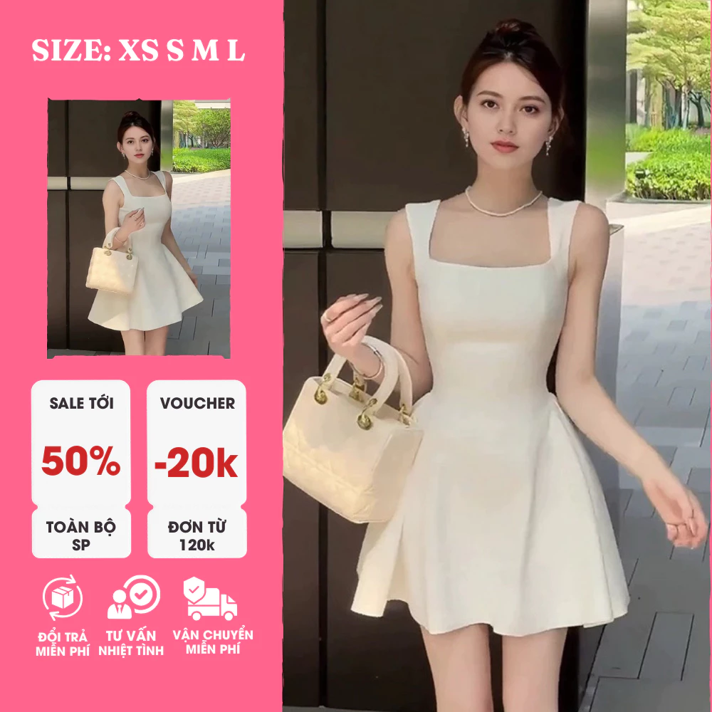 Đầm Cổ Vuông Xoè Ngắn Nữ Tính – Đầm Body Dạo Phố, Đi Tiệc, Du Lịch Cao Cấp [Có Quần Bảo Hộ]