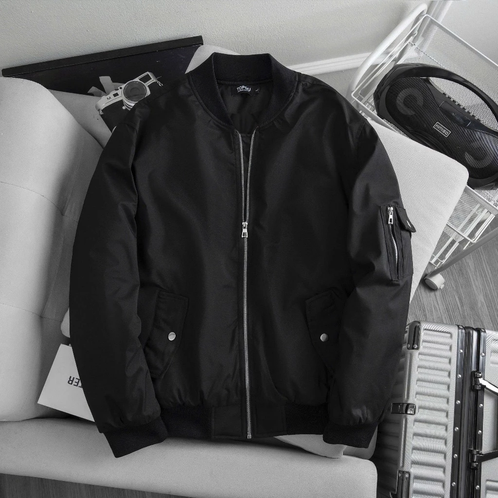 Áo khoác Bomber Nano TOPGU màu Đen siêu đẹp, vải gió 3 lớp, lót trần trám dày dặn Duy Lương store Hottrend 2k6 QC