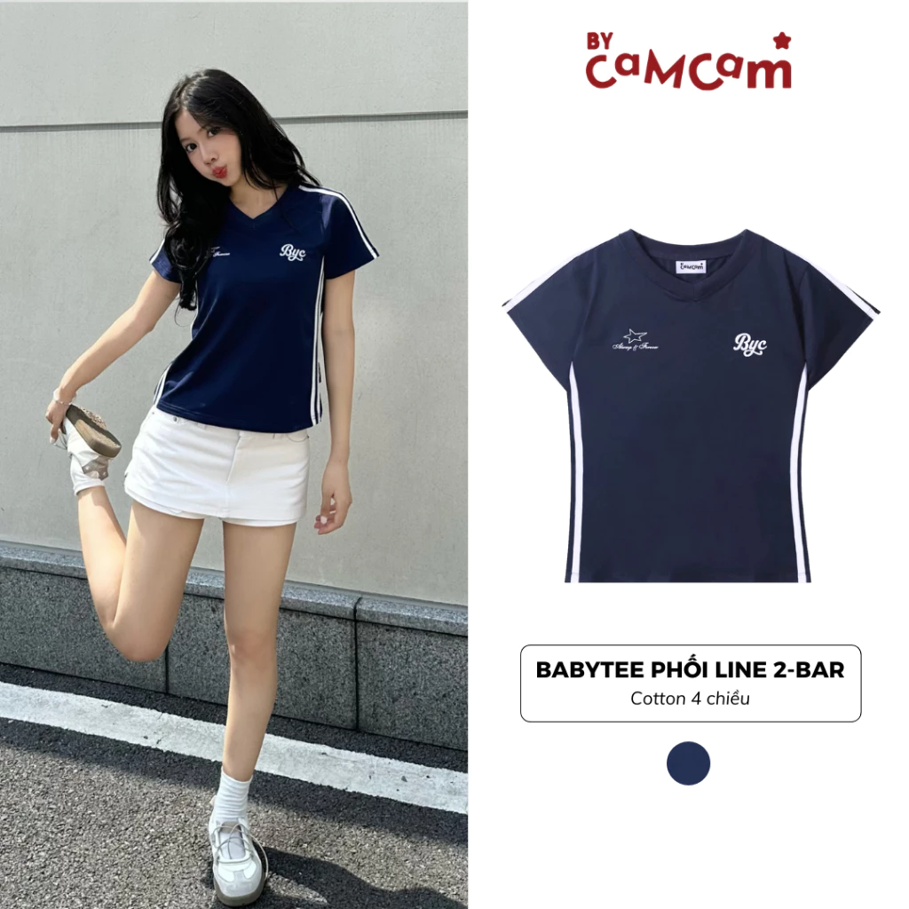 Áo Thun Babytee Phối Line Thể Thao 2-Bar 𝑩𝒚𝒄𝒂𝒎𝒄𝒂𝒎 Phong Cách Đường Phố Cho Nữ ABN242