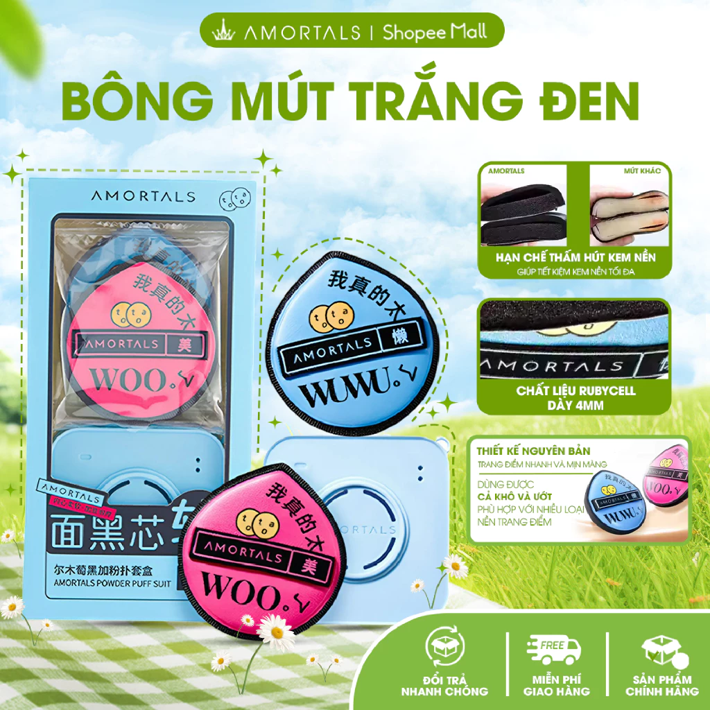 《Amortals Vietnam》Mút trang điểm AMORTALS đen XL mềm mại giúp đánh nền và cushion chuyên nghiệp