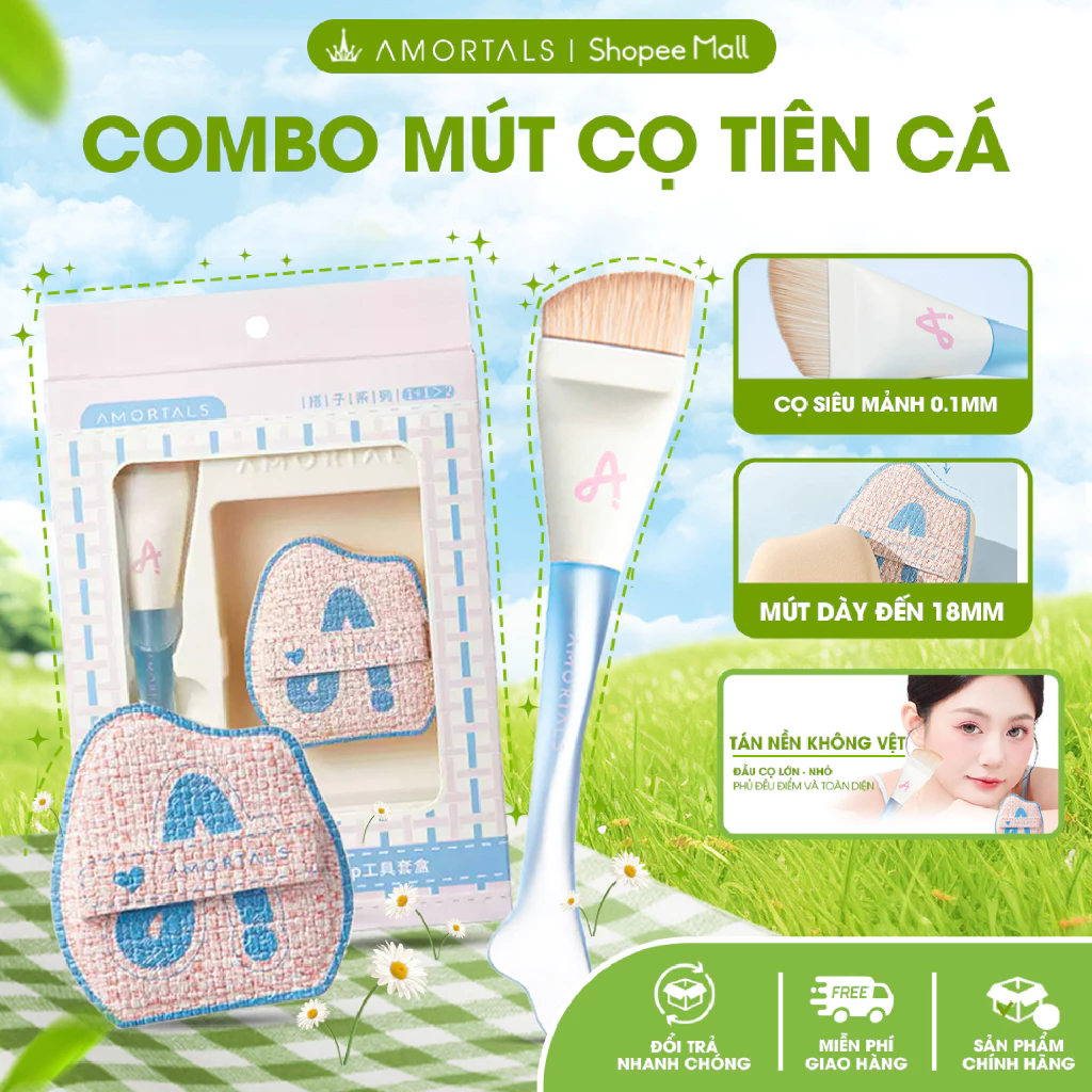 《Amortals Vietnam》Combo Cọ Mút Đánh Kem Nền Amortals Nàng Tiên Cá Mềm Mại Dễ Dàng Tán Nền, Cushion