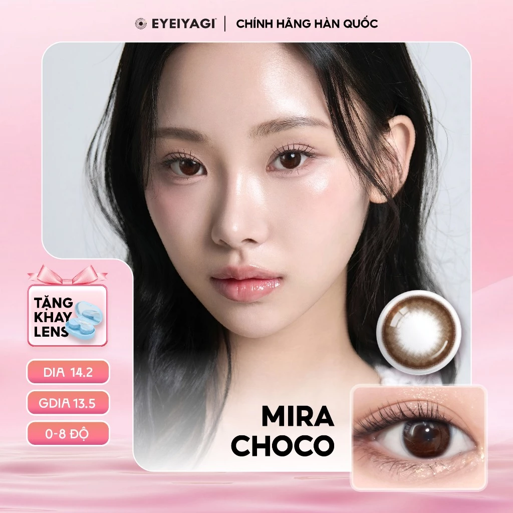 Kính áp tròng EYEIYAGI lens nâu Mira Choco giãn tròng tự nhiên 14.2mm lens cận 3 tháng | Giá 1 chiếc