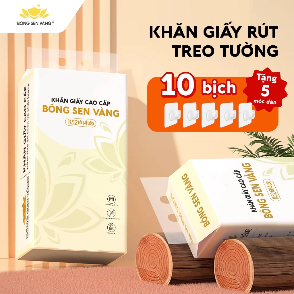 Khăn Giấy Rút Treo Tường Bông Sen Vàng 1152 Tờ (Tặng kèm móc treo)