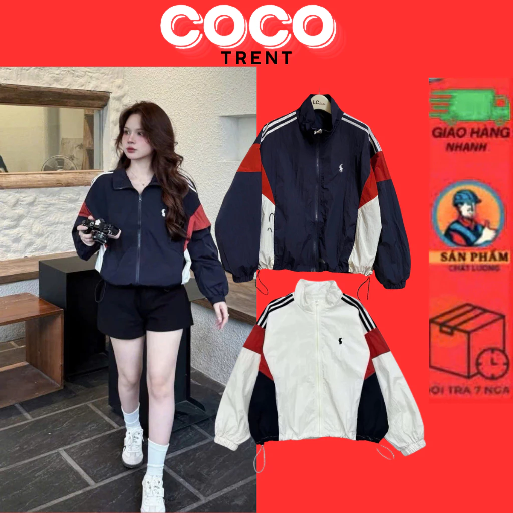 Áo Khoác Bomber Dù Hai Lớp Nam Nữ Thêu Ngựa Phối Kẻ Sọc,Áo Khoác Gió Thể Thao Chống Nước Cản Gió Menwear Jacket 2025